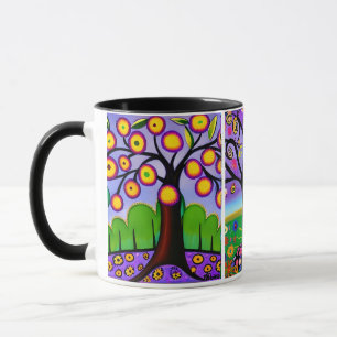 Colourful Trees   Folk Art   Whimsical AI Art Mug