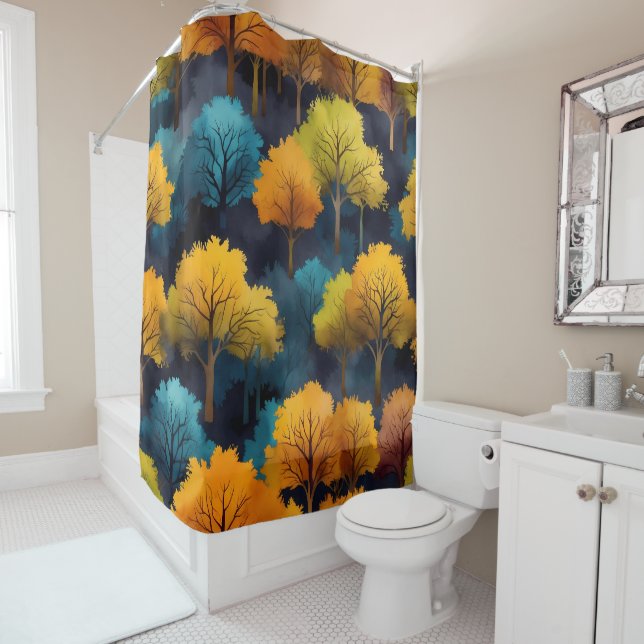 Colourful Trees - Leaf Pattern Shower Curtain Set (In Situ)