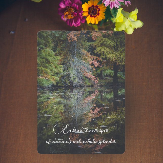 Colourful trees reflecting upon the calm water holiday card (Creator Uploaded)