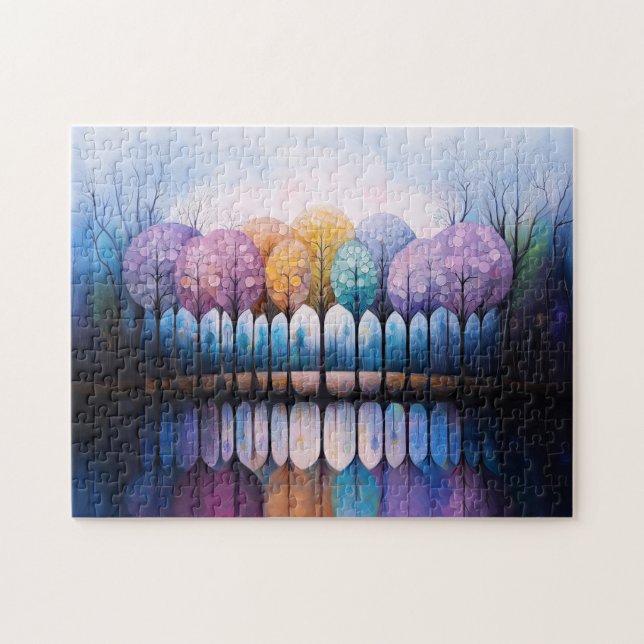 Colourful Trees Tranquil Water Reflection Jigsaw Puzzle (Horizontal)