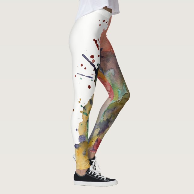 Colourful, Trendy Bold Abstract Watercolor Splashe Leggings (Right)