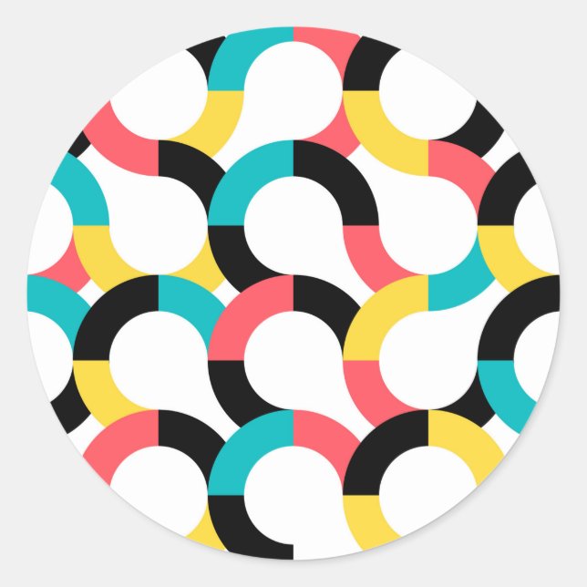 Colourful, trendy, cheerful, fun modern geometric classic round sticker (Front)
