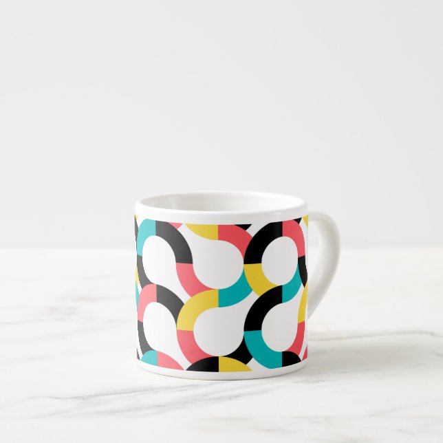 Colourful, trendy, cheerful, fun modern geometric espresso cup (Front Right)