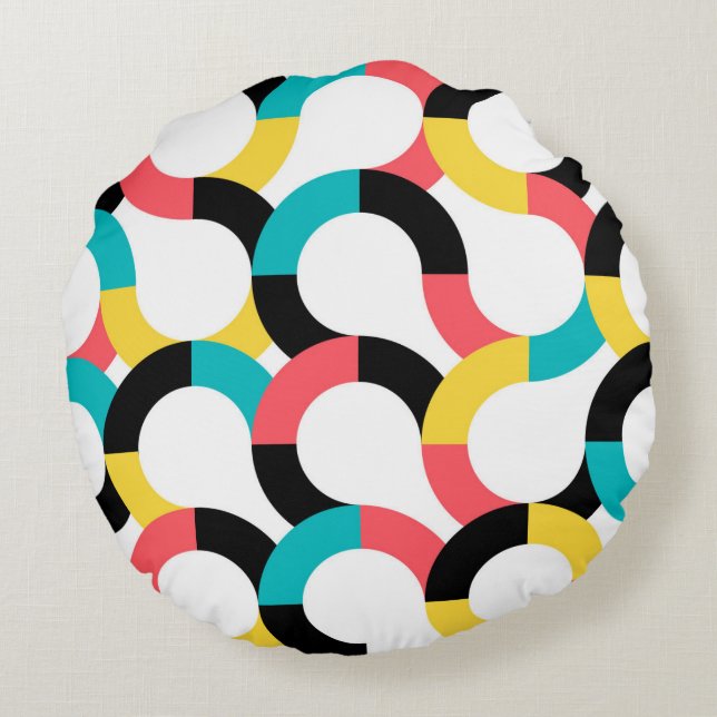 Colourful, trendy, cheerful, fun modern geometric round cushion (Back)