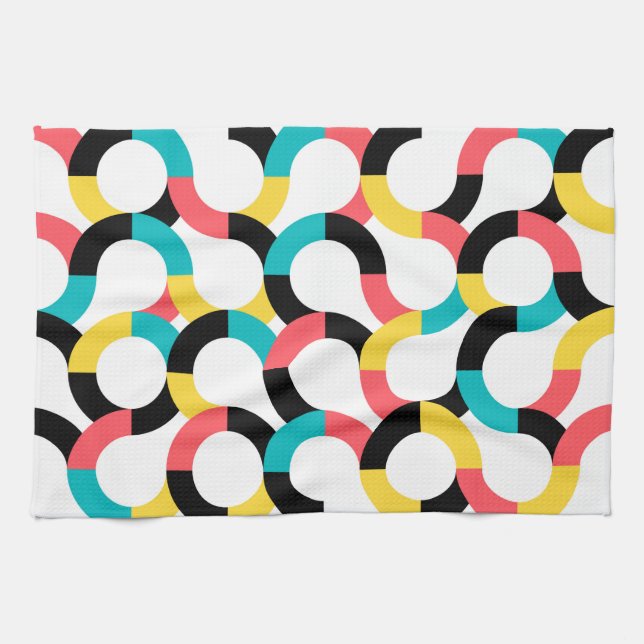Colourful, trendy, cheerful, fun modern geometric tea towel (Horizontal)