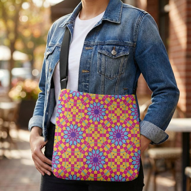 Colourful Trendy Modern Mosaic Geometric Pattern Crossbody Bag (Creator Uploaded)