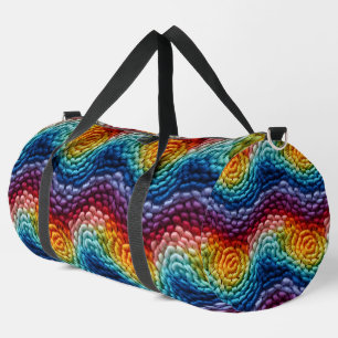 Colourful Trendy Rainbow Knitted Pattern Duffle Bag