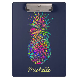 Colourful Trendy Tropical Pineapple Personalised Clipboard
