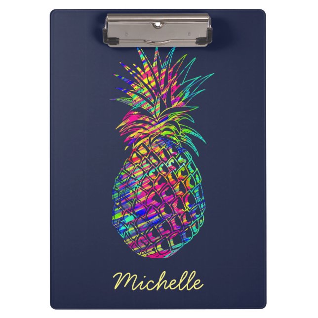Colourful Trendy Tropical Pineapple Personalised Clipboard (Front)