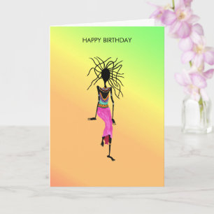 Colourful, Trendy Warrior Woman Happy Birthday Card
