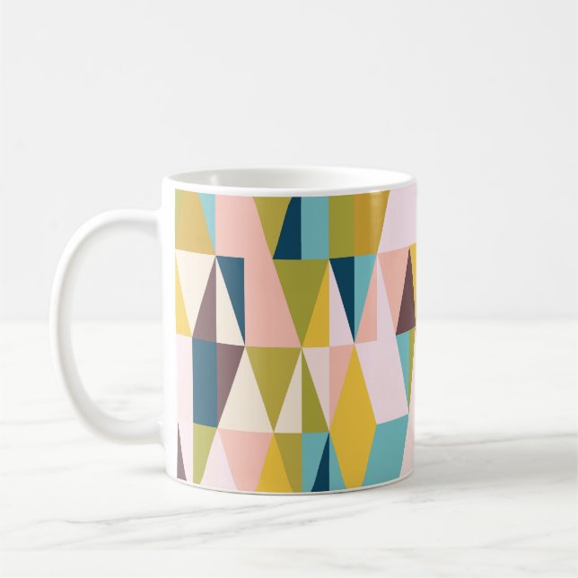 Colourful triangle tiles, vintage background. coffee mug (Left)