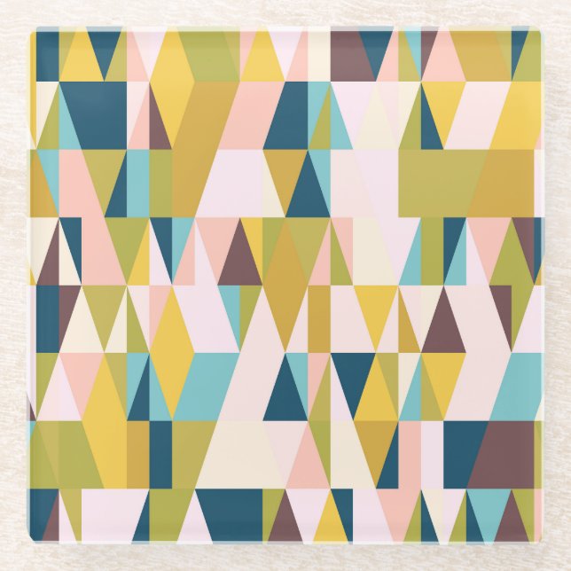 Colourful triangle tiles, vintage background. glass coaster (Front)