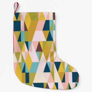 Colourful triangle tiles, vintage background. small christmas stocking