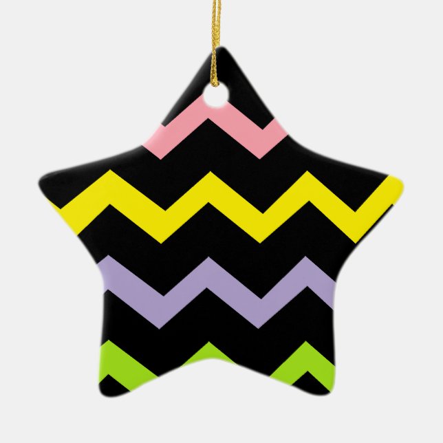 Colourful Triangle Waves Ceramic Tree Decoration (Front)