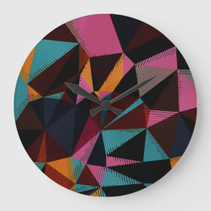 Colourful Triangles Abstract Geometric Background. Large Clock