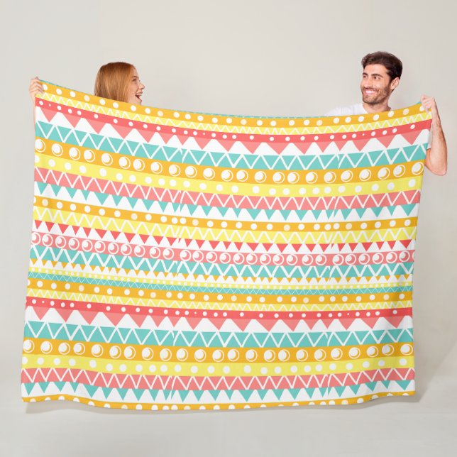 Colourful Triangles And Circles Fleece Blanket (In Situ)