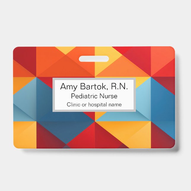 Colourful triangles background ID badge (Front)