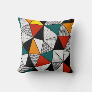 colourful triangles geometric pattern cushion
