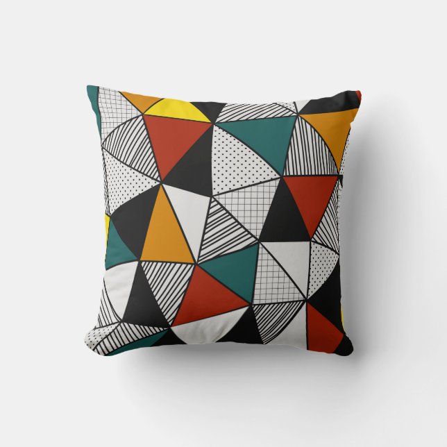 colourful triangles geometric pattern cushion (Front)