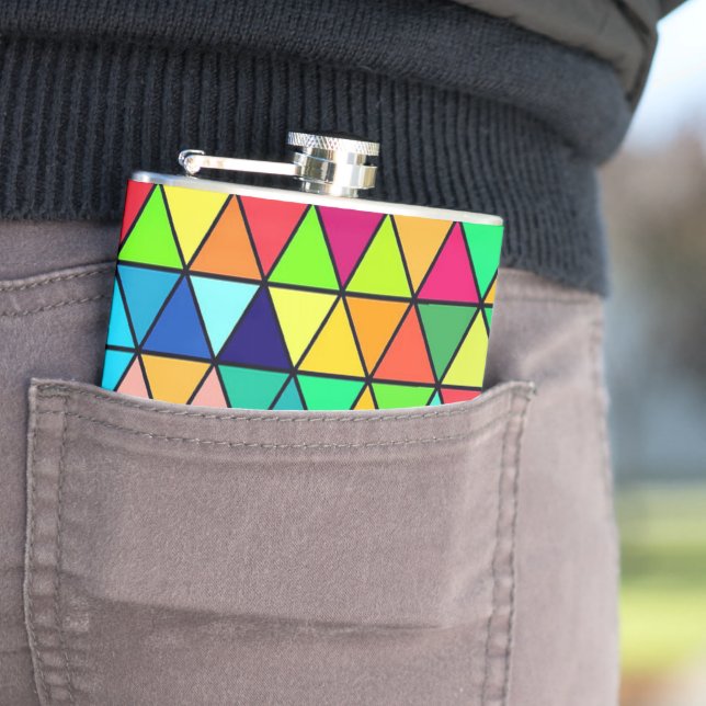 Colourful Triangles Hip Flask (In Situ)