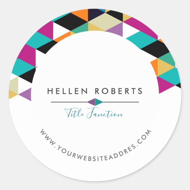 Colourful triangles modern design classic round sticker (Front)