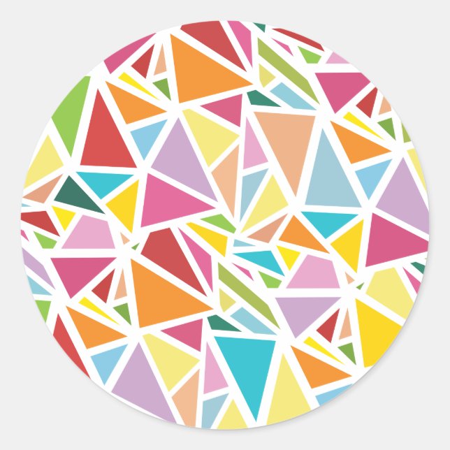 Colourful triangles pattern classic round sticker (Front)
