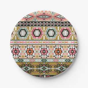 Colourful Tribal Aztec Pattern Boho Geometric Paper Plate