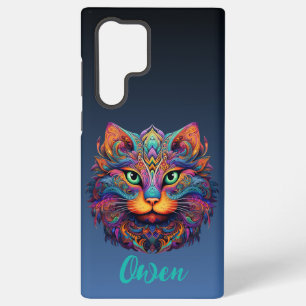 Colourful Tribal Cat with Custom Name Samsung Galaxy Case