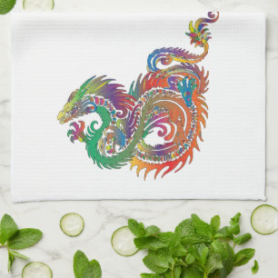 Colourful Tribal Dragon Tea Towel