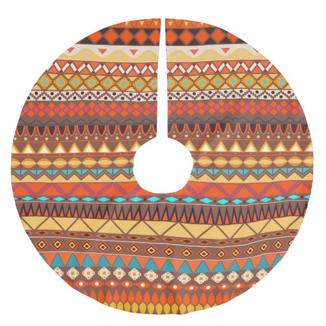 Colourful tribal ethnic seamless pattern. brushed polyester tree skirt (Front)