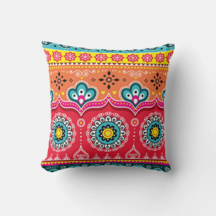 Colourful tribal ethnic seamless pattern cushion