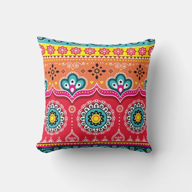 Colourful tribal ethnic seamless pattern cushion (Front)