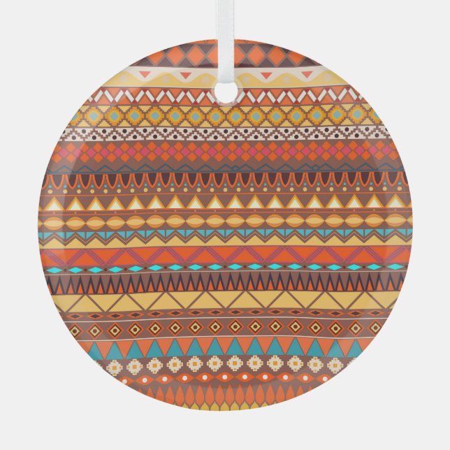 Colourful tribal ethnic seamless pattern. glass tree decoration (Front)