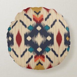 Colourful tribal ethnic seamless pattern round cushion
