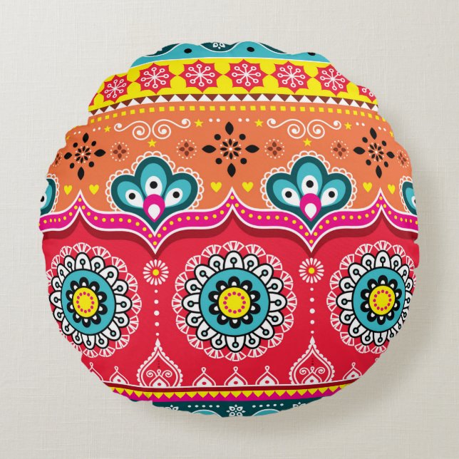 Colourful tribal ethnic seamless pattern round cushion (Front)