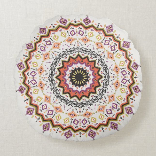 Colourful tribal ethnic seamless pattern round cushion (Front)