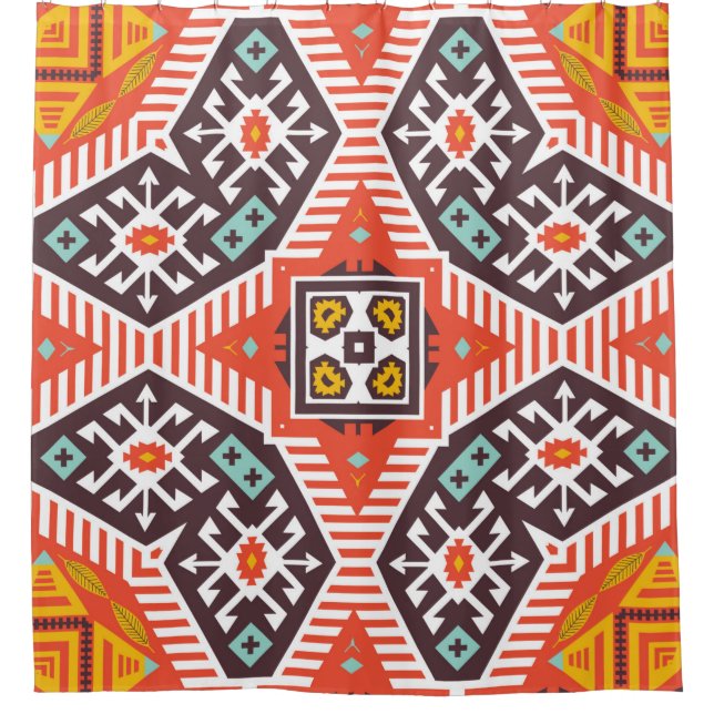 Colourful tribal ethnic seamless pattern shower curtain (Front)