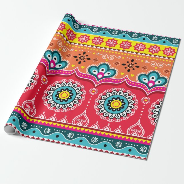 Colourful tribal ethnic seamless pattern wrapping paper (Unrolled)