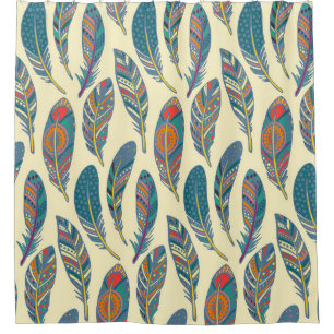 Colourful tribal feathers, ethnic seamless design. shower curtain