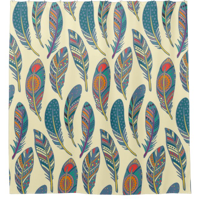 Colourful tribal feathers, ethnic seamless design. shower curtain (Front)