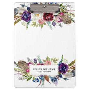 Colourful tribal feathers & flowers bouquet clipboard
