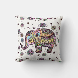 Colourful Tribal Floral Elephant Cushion