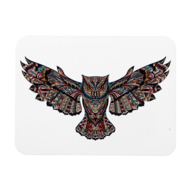 Colourful Tribal Flying Owl Magnet (Horizontal)