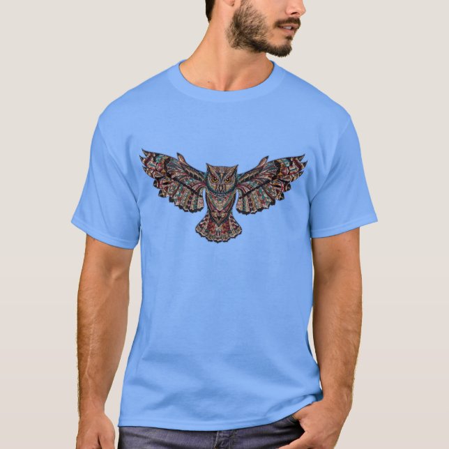 Colourful Tribal Flying Owl T-Shirt (Front)