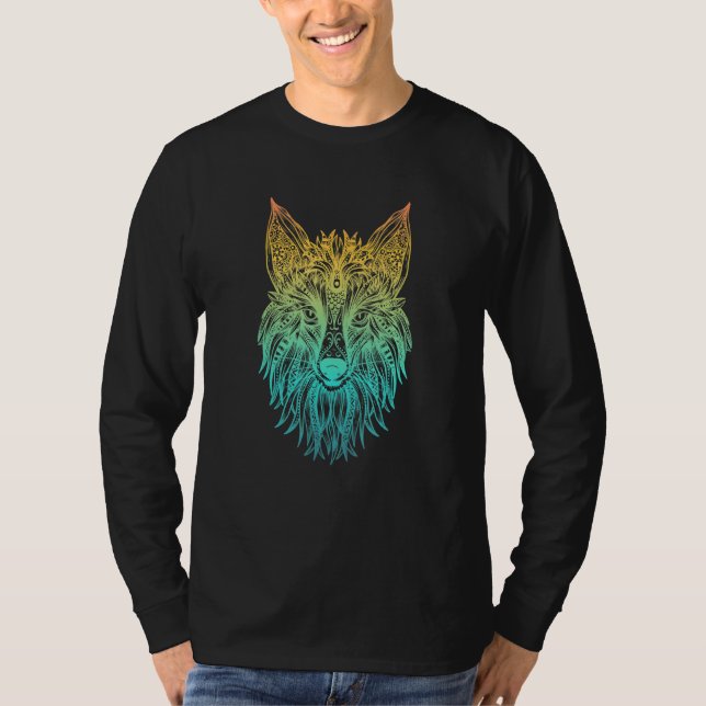 Colourful Tribal Fox Head T-Shirt (Front)