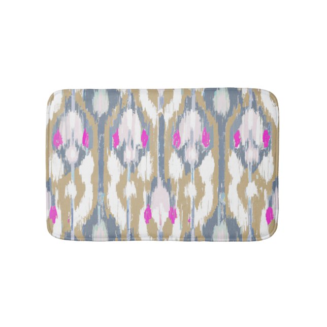 Colourful tribal geometric ikat pattern bath mat (Front)