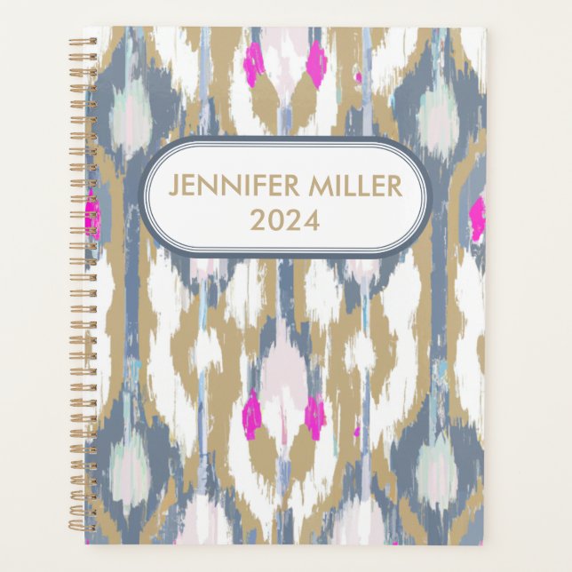 Colourful tribal geometric ikat pattern planner (Front)