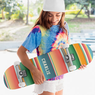 Colourful Tribal Stripes Custom Personalised Name Skateboard
