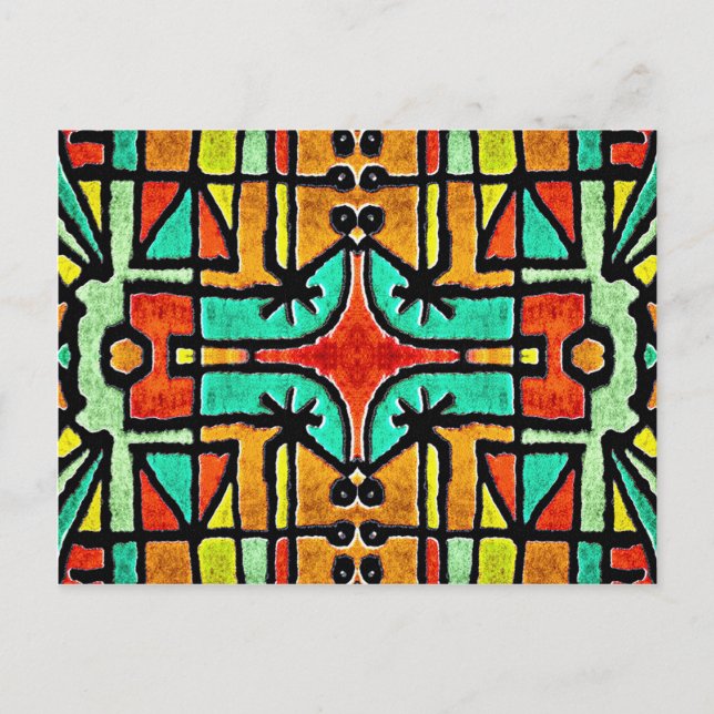 Colourful Tribal Style Geometric Pattern Postcard (Front)