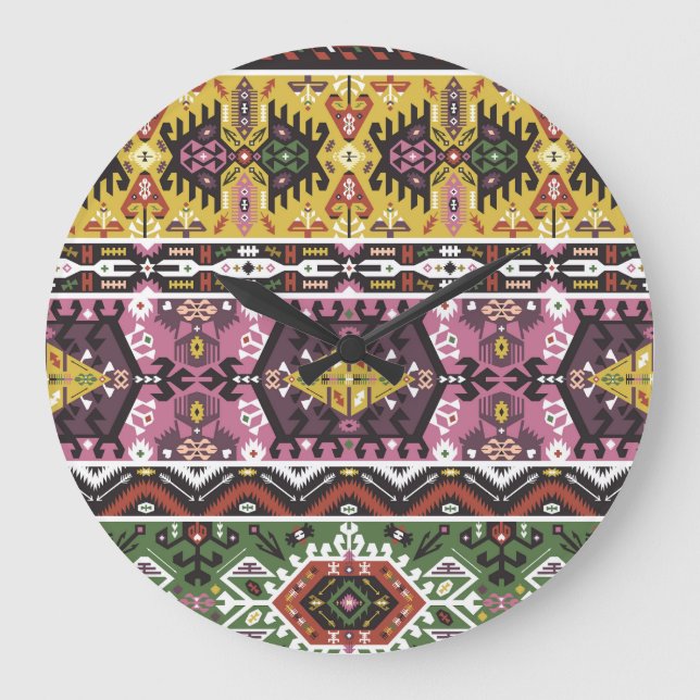Colourful tribal style, seamless pattern. large clock (Front)